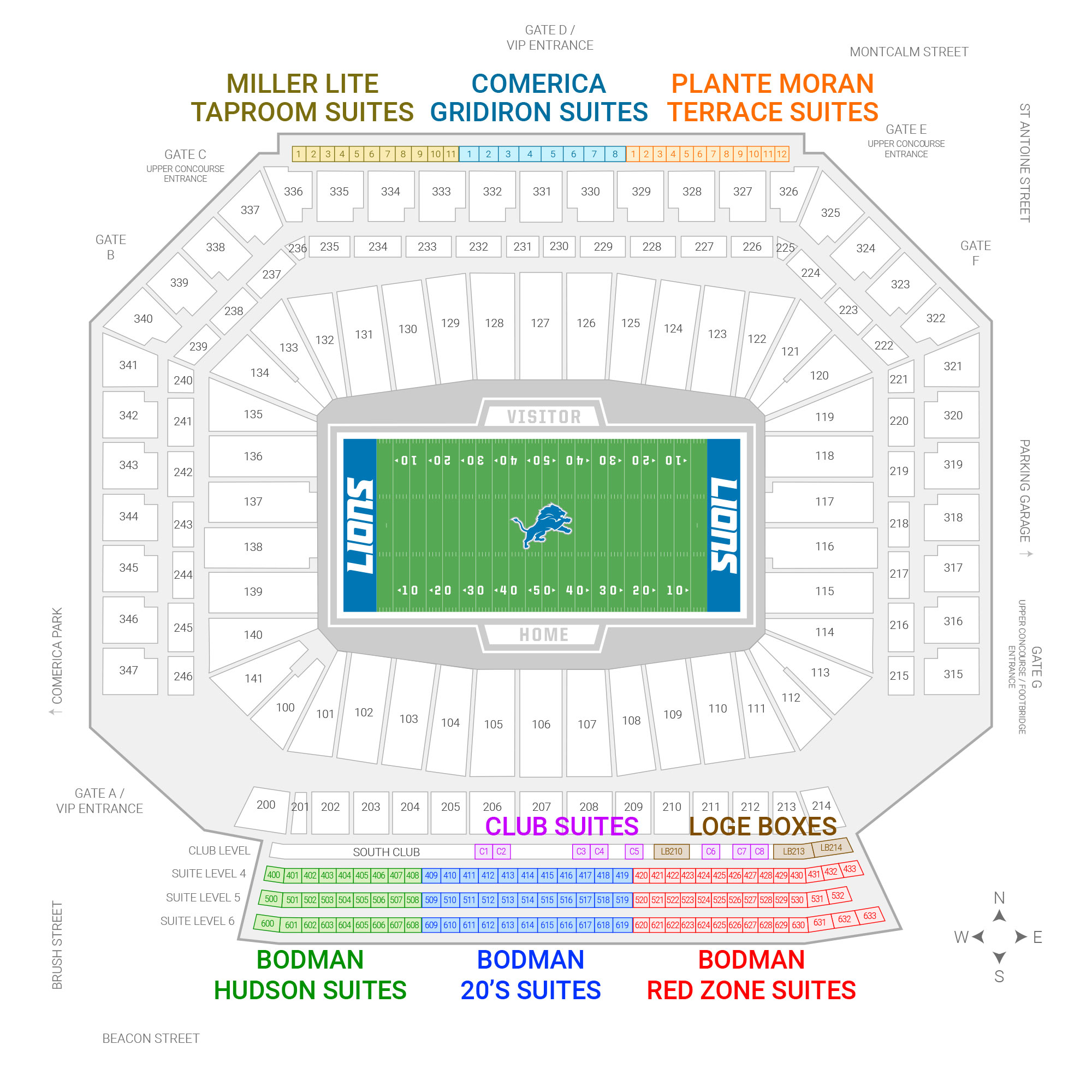 Ford Field / Detroit Lions Suite Map and Seating Chart